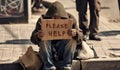 Homeless Man with a cardboard Please Help sign Royalty Free Stock Photo
