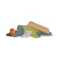 Homeless man character sleeping on the street, unemployment man needing help vector illustration