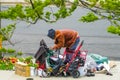 Homeless man at Coney Island Boardwalk in Brooklyn Royalty Free Stock Photo