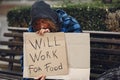 Homeless man in a durty clothes autumn city Royalty Free Stock Photo