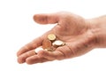 Homeless man hand with some change Royalty Free Stock Photo