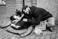 Homeless Man and his Dog in Salem, Massachusetts Royalty Free Stock Photo