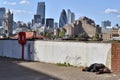 Homeless man London skyline