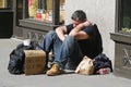 Homeless man at Madison Square in Midtown Manhattan Royalty Free Stock Photo