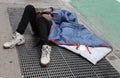 Homeless man near Columbus Circle in Midtown Manhattan Royalty Free Stock Photo