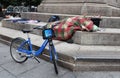 Homeless man near Columbus Circle in Midtown Manhattan Royalty Free Stock Photo