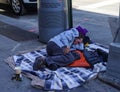 Homeless man near Rockefeller Center in Midtown Manhattan Royalty Free Stock Photo