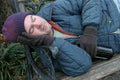 Homeless Man - Park Bench Closeup Royalty Free Stock Photo