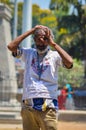 Homeless man at shaniwar wada, Pune, India, posing for a photograph. 21/Apr/2019 Royalty Free Stock Photo