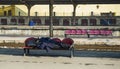 Homeless man sleeping in Bucharest North Railway Station