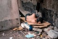 Homeless man sleeps on the street , Bangkok thailand Royalty Free Stock Photo