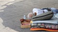 Homeless man sleeps on the street Royalty Free Stock Photo