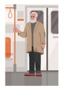 Homeless man in train semi flat vector illustration