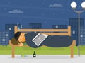 Homeless Man Vagabond Sleeping on Street Bench Vector Illustration Royalty Free Stock Photo