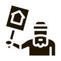 homeless with nameplate house icon Vector Glyph Illustration