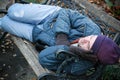 Homeless on Park Bench Royalty Free Stock Photo