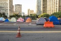 Homeless people camped