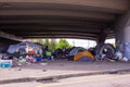 Homeless people village under bridge
