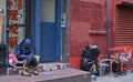 Homeless Person on NYC Streets Alone with Belongings in Manhattan New York City