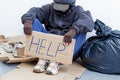 Homeless person sitting on the ground Royalty Free Stock Photo