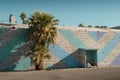 Homeless Person Sleeping Behind a Colorful Building Royalty Free Stock Photo