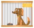 Homeless puppy in metal cage. Cartoon dog shelter Royalty Free Stock Photo