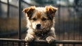 Homeless puppy sits behind bars in a dog shelter and waiting for the owner for adoption Royalty Free Stock Photo