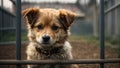 Homeless puppy sits behind bars in a dog shelter and waiting for the owner for adoption Royalty Free Stock Photo