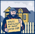 Homeless sign house foreclosed Royalty Free Stock Photo