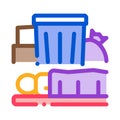 Homeless sleeping near trash can icon vector outline illustration