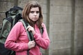 Homeless Teenage Girl On Street With Rucksack Royalty Free Stock Photo