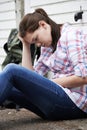 Homeless Teenage Girl On Streets With Rucksack Royalty Free Stock Photo