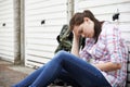 Homeless Teenage Girl On Streets With Rucksack Royalty Free Stock Photo