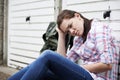 Homeless Teenage Girl On Streets With Rucksack Royalty Free Stock Photo