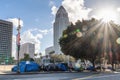 Homeless tents next to Los Angeles City Hall during coronavirus crisis