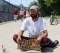 Homeless veteran begs for money straight on