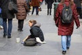 Homeless voman at 5th Avenue in Midtown Manhattan Royalty Free Stock Photo