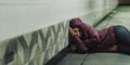 Homeless Woman Sleeping on The Floor Royalty Free Stock Photo