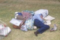 Homeless woman sleeping in a park, Los Angeles, California Royalty Free Stock Photo