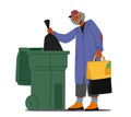 Homelessness and Unemployment Social Problem Concept. Homeless Jobless Poor Man in Old Clothes Fumble in Trash Royalty Free Stock Photo