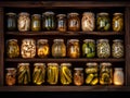 Homely Pantry Shelf Lined with Pickled Fruits & Vegetables