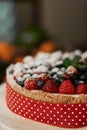 Homemad cheesecake with fresh berries and icing sugar Royalty Free Stock Photo