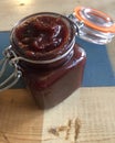 homemad jam in a little jar on a table Royalty Free Stock Photo