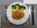 Homemade Abalone and vegetables with special garlic sauce.