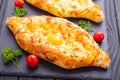 Homemade adjarian khachapuri with egg