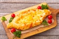 Homemade adjarian khachapuri with egg