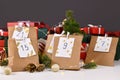 Homemade Advent calendar made from craft paper bags with handwritten numbers