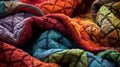 homemade Afghan patterned quilt. background texture - full frame close up of colorful crocheted traditional blanket