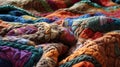homemade Afghan patterned quilt. background texture - full frame close up of colorful crocheted traditional blanket Royalty Free Stock Photo