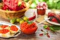 Homemade ajvar in bowl with spoon